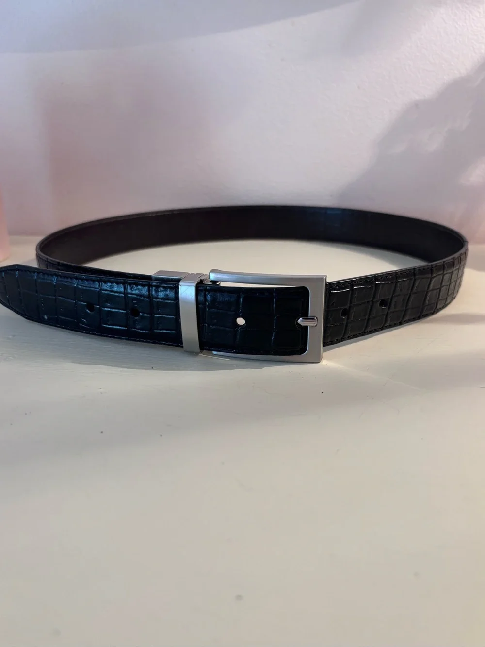 Bloomingdale’s Boys Black Crocodile Leather Belt 32